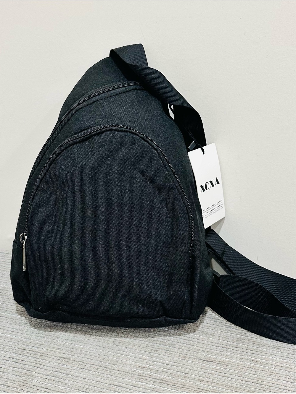 XOXA Minimalist Black Canvas Sling Bag Crossbody Teardrop Backpack Casual Travel